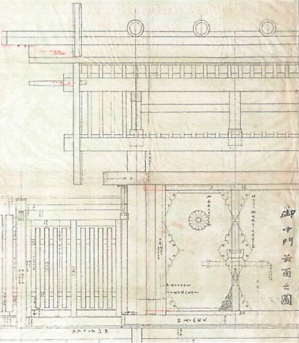 明治期に設置された中門御扉の図面