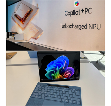 写真上：マイクロソフトはオンデバイスAIを強化したPC規格である「Copilot+ PC」を公開　写真下・6月18日に、Copilot+ PC準拠製品の第1弾として発売される「Surface Pro」