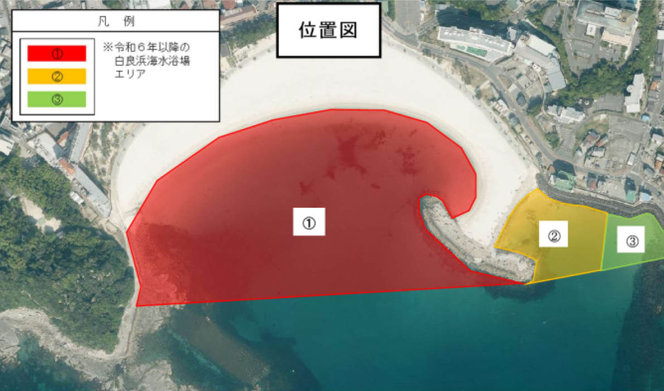 白良浜海水浴場規制水域（画像は和歌山県白浜町HPより）。