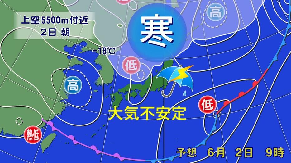 2日(日)午前9時の予想天気図