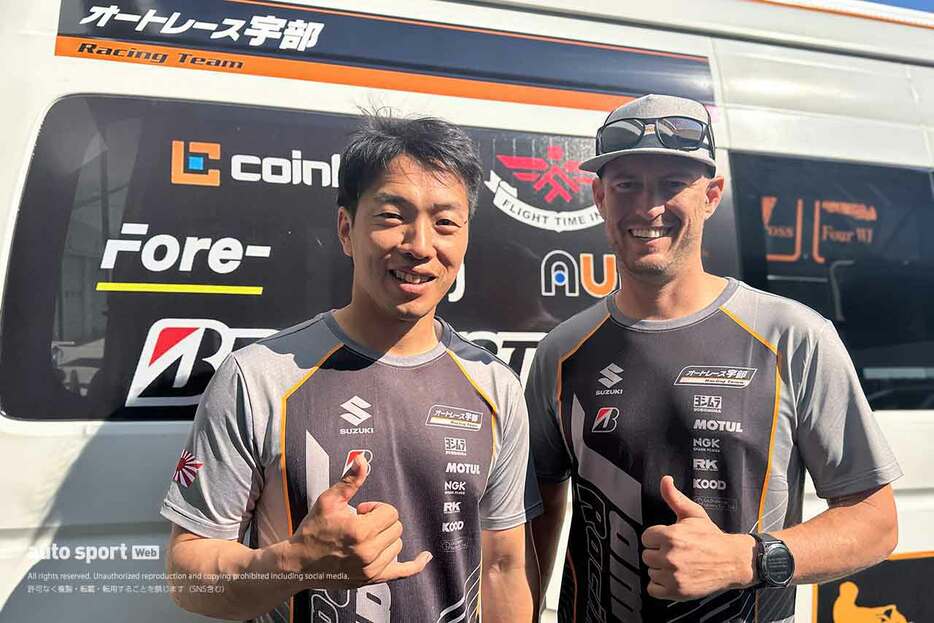 津田拓也とアンソニー・ウエスト（AutoRace Ube Racing Team）／2024鈴鹿8耐 合同テスト