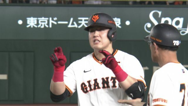 4安打4打点の活躍をみせた巨人の岡本和真選手(画像：日テレジータス)