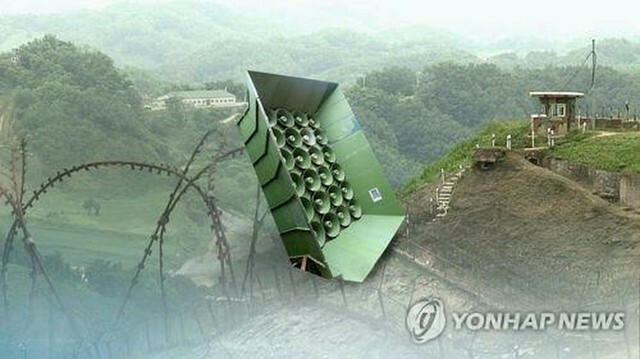 韓国の宣伝放送用拡声器＝（聯合ニュースTV）