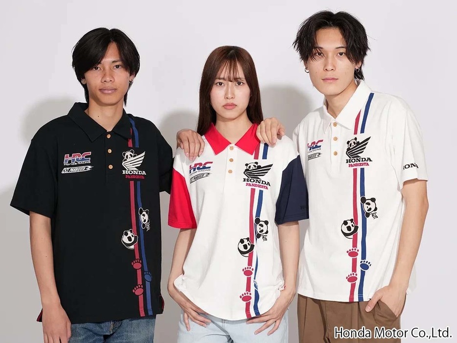 Honda×Pandiesta HRCロゴ SS/POLO 価格：10,780円（税込） サイズ：M、L、XL、XXL 色：ホワイト、ブラック、トリコロール 素材：綿100％（天竺）