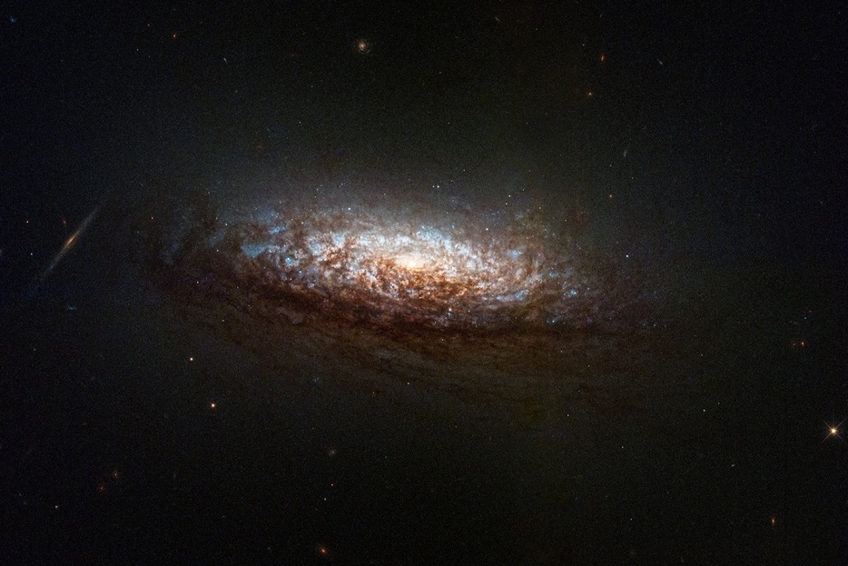 かじき座の方向約5000万光年の距離にある「羊毛状」渦巻銀河NGC 1546を捉えたハッブル宇宙望遠鏡の最新画像（NASA, ESA, STScI, David Thilker (JHU), Joseph DePasquale (STScI)）
