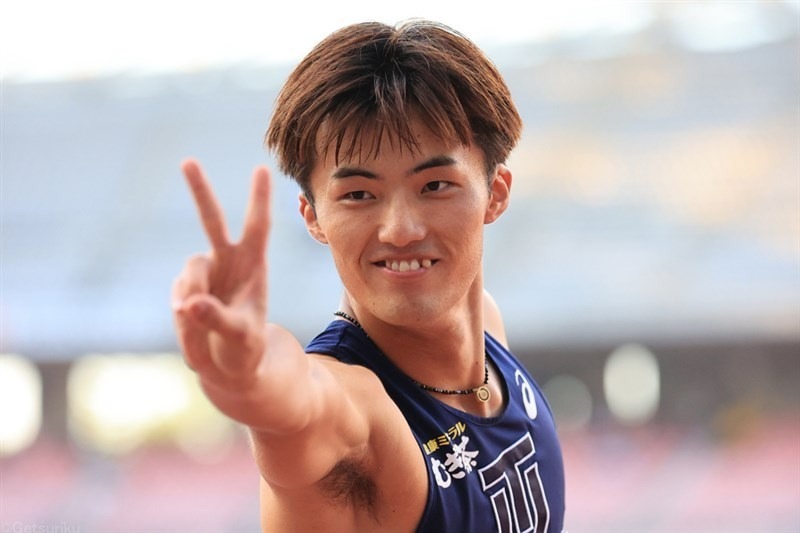 100m準決勝2着通過もレース後は余裕の表情を見せた栁田大輝