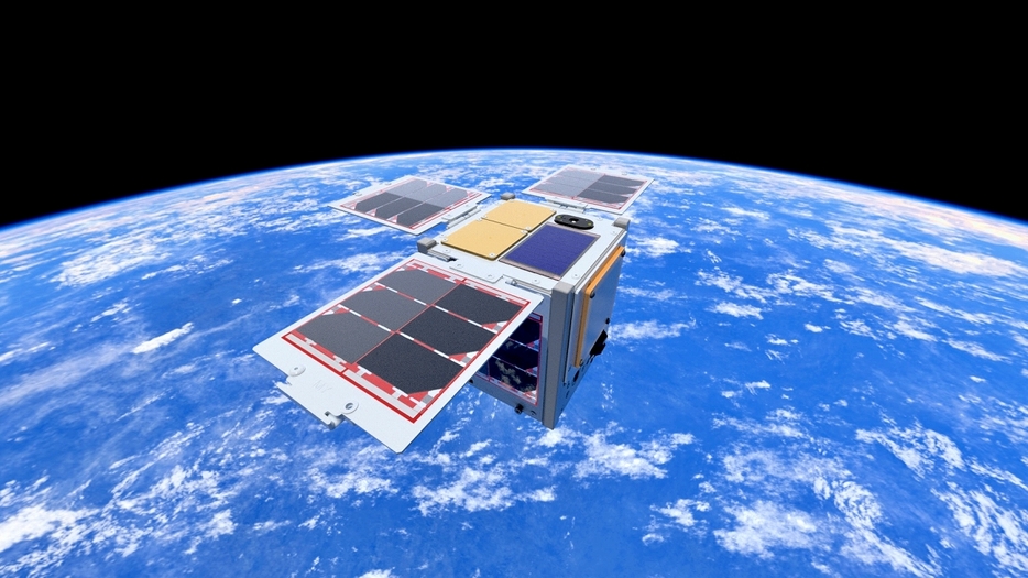 宇宙で稼働する超小型人工衛星「DENDEN―01」のイメージ。福井大などが開発した学習用衛星をベースに製作された（関西大提供）