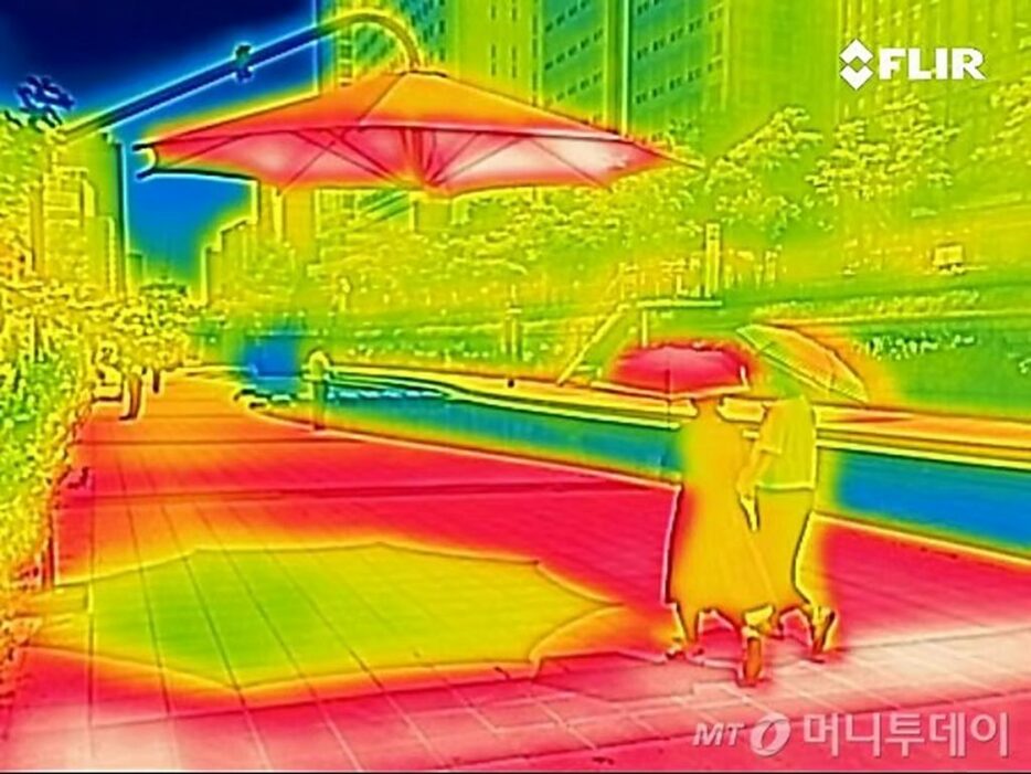 6月20日、ソウル・清渓川で熱画像カメラで撮影した日傘と暑さの陰(c)MONEYTODAY