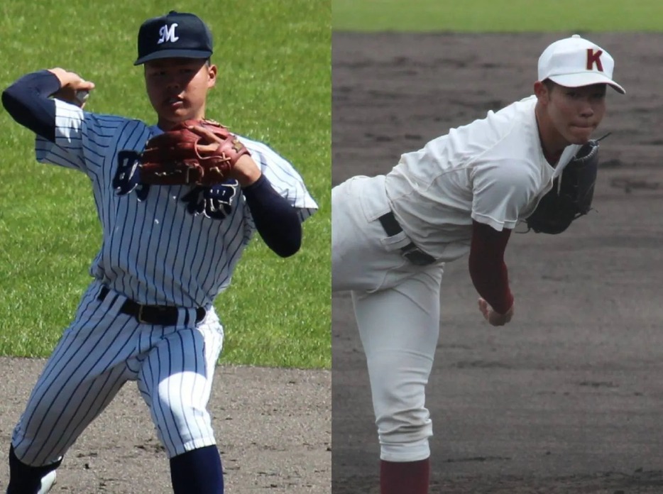 明徳義塾・山畑 真南斗内野手（左）と高知・平 悠真投手（右）