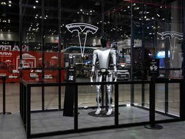 A mockup of Optimus, Tesla’s humanoid robot.