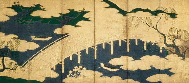 《柳橋柴舟図屏風》（右隻）　江戸・17世紀　泉屋博古館蔵