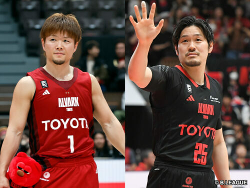 2024－25シーズンもA東京でプレーすることが決まった岡本飛竜と福澤晃平［写真］＝B.LEAGUE