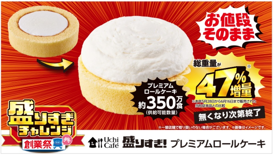 ローソン 6月17日発売「Uchi café 盛りすぎ! プレミアムロールケーキ」