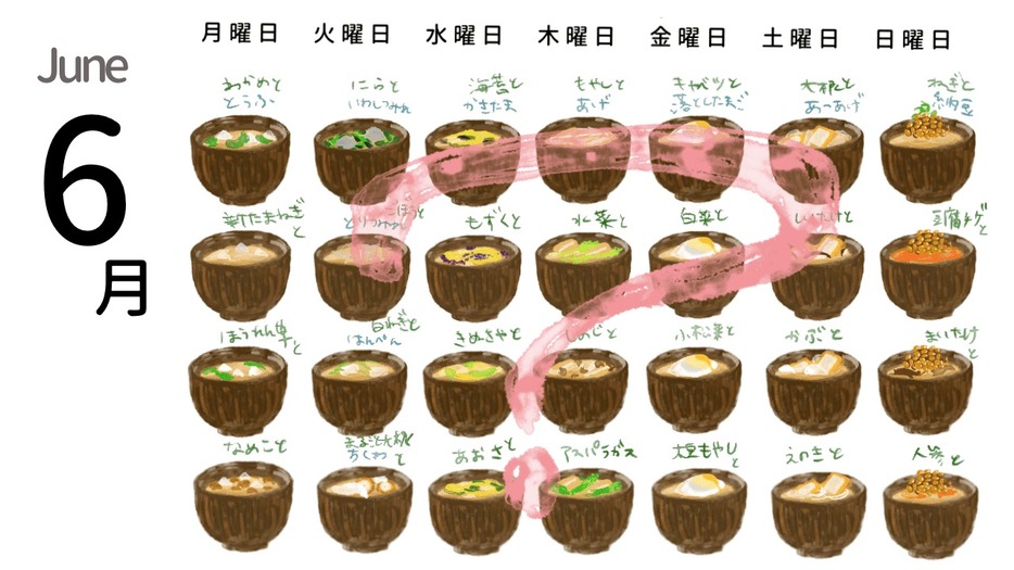 管理栄養士が教える【曜日別・味噌汁カレンダー】