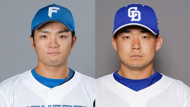 日本ハム・郡司裕也選手(左)、中日・小笠原慎之介投手(右)