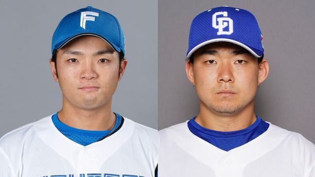 日本ハム・郡司裕也選手(左)、中日・小笠原慎之介投手(右)