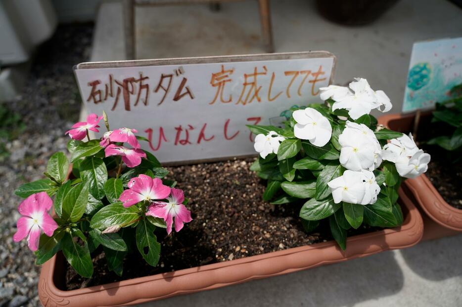 花壇にも避難の呼びかけが