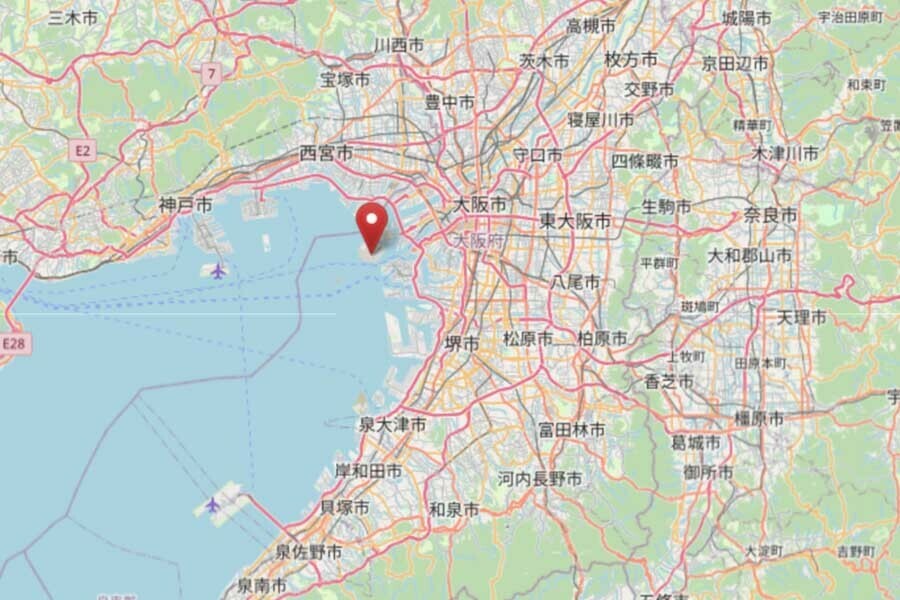 夢洲の位置（画像：OpenStreetMap）