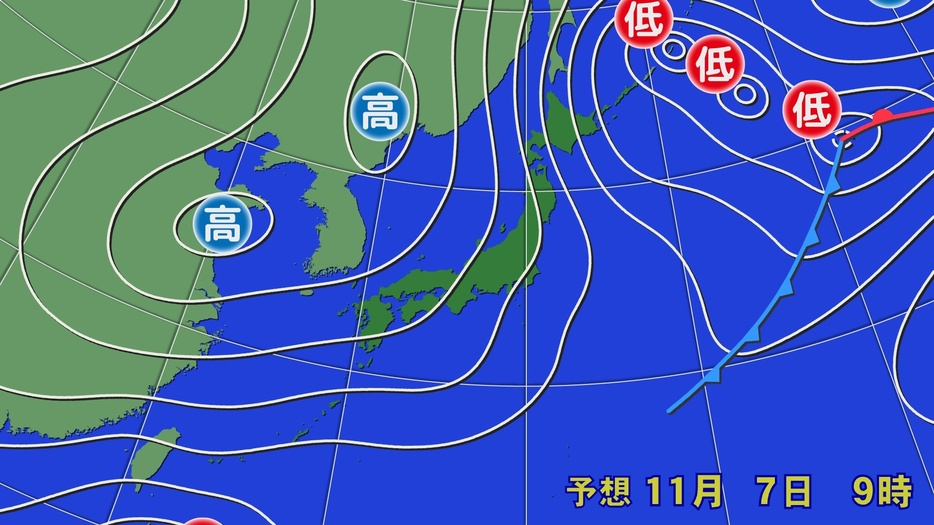 7日(木)朝の予想天気図