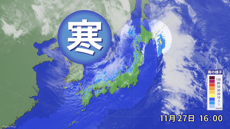 27日(水)午後4時の雲と雨の様子