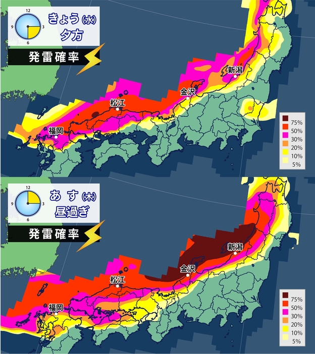 27日(水)と28日(木)の発雷確率