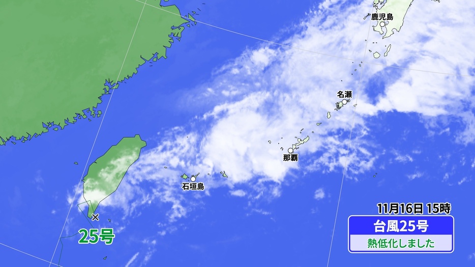 熱帯低気圧と16日午後3時の雲の様子