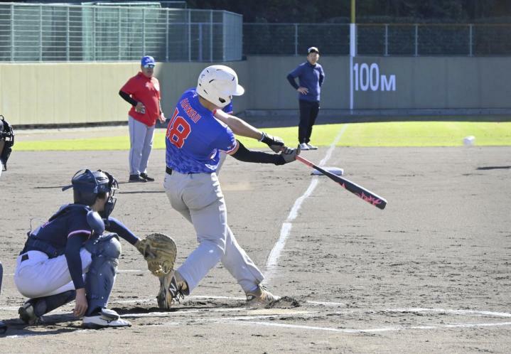 愛媛、ハワイ両チームの選手が全力プレーを繰り広げた交流試合＝25日