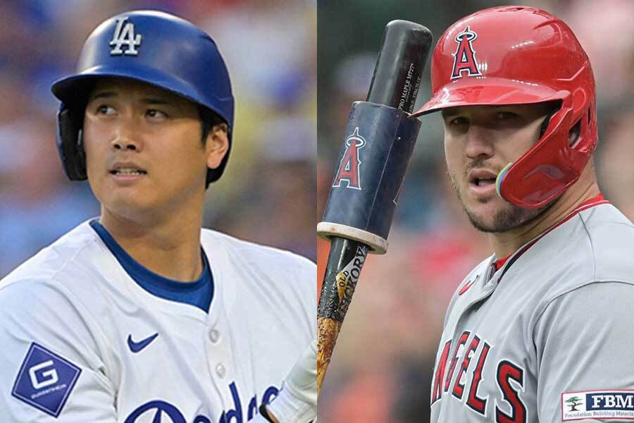 ドジャース・大谷翔平（左）とエンゼルスのマイク・トラウト【写真：ロイター】