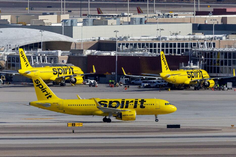 ラスベガスの空港に駐機する米スピリット航空の機体＝2月（ロイター＝共同）