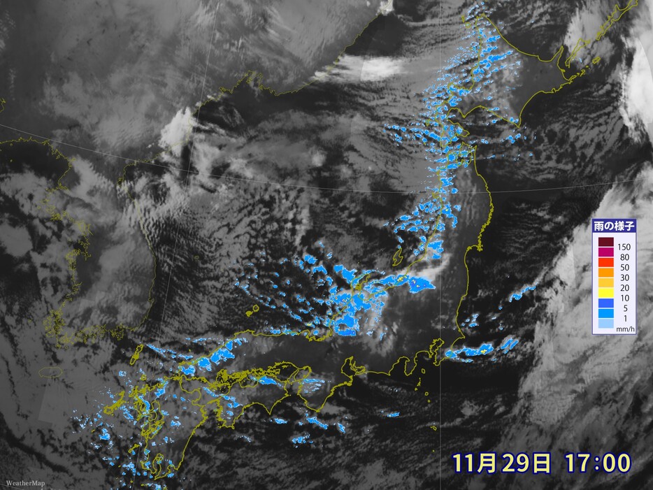 11月29日（金）午後5時の雨雲の様子