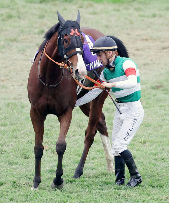 ナミュールから下馬したＣデムーロ騎手（カメラ・渡辺　了文）