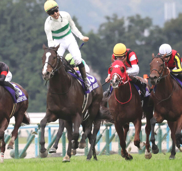 マイルCS3着に破れたウインマーベル（右から2頭目）。左は勝ったソウルラッシュ（撮影・宮崎幸一）