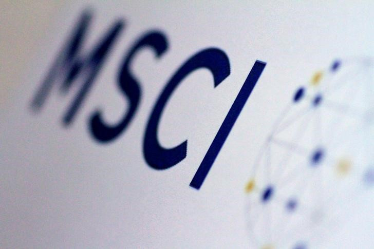 　モルガン・スタンレー・キャピタル・インターナショナル（ＭＳＣＩ）は１１月６日、スタンダードインデックス銘柄の定期見直しを発表した。日本の銘柄では、新規にフジクラの１銘柄を採用した。写真はＭＳＣＩのロゴ。２０１７年６月撮影（２０２４年　ロイター／Thomas White）