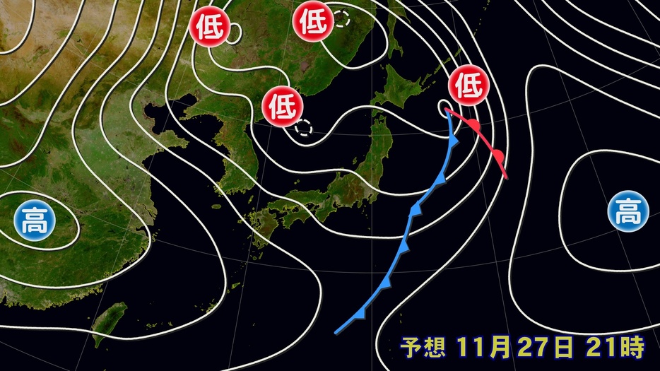 27日(木)午後9時の予想天気図