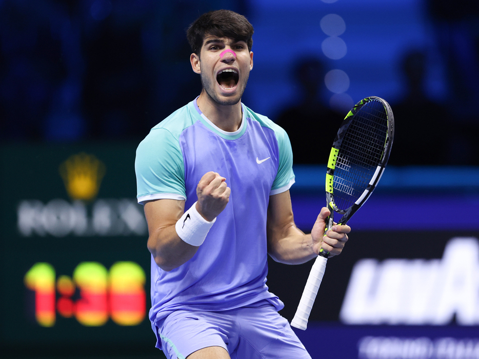 「Nitto ATPファイナルズ」（イタリア・トリノ）のラウンドロビンで1勝目を挙げたカルロス・アルカラス（スペイン）（Getty Images）