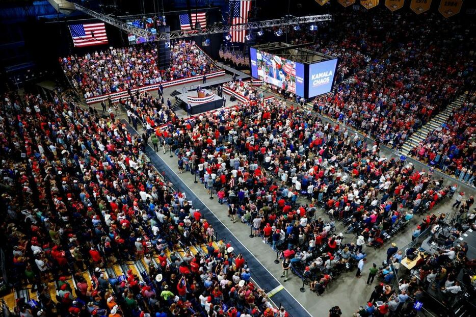 ８月９日にモンタナ州立大学で行われたトランプ氏の選挙集会の様子