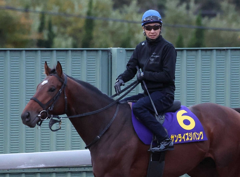 武豊を背に角馬場で運動するサンライズジパング