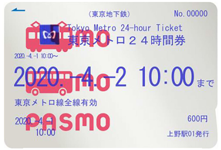 こちらは東京メトロの「東京メトロ24時間券」。PASMOの券面に有効期限などが表示されます（画像は東京メトロプレスリリースより引用）