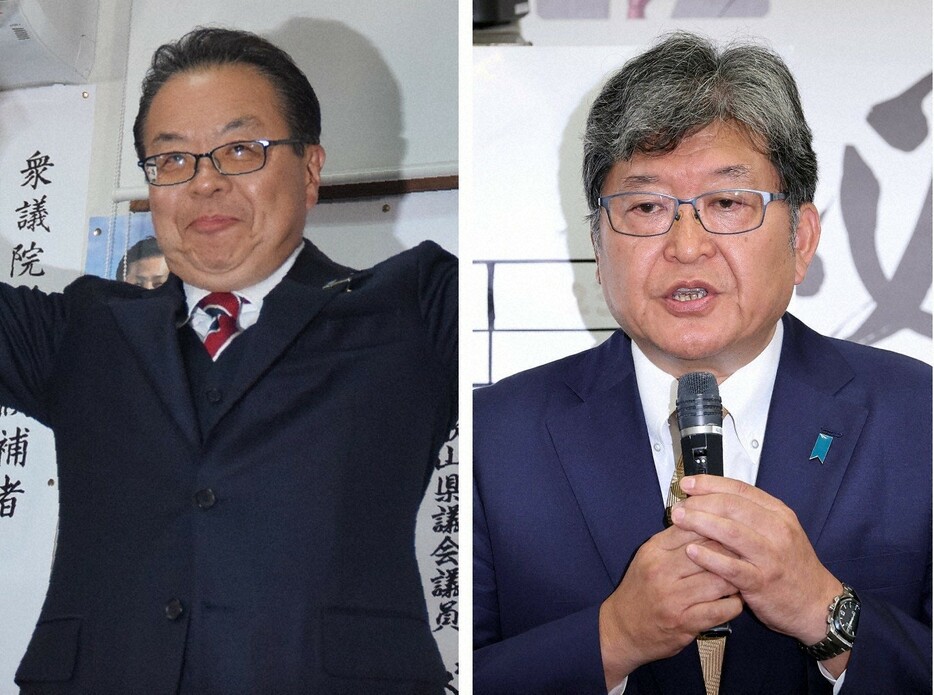 世耕弘成氏（左）と萩生田光一氏＝2024年10月28日撮影