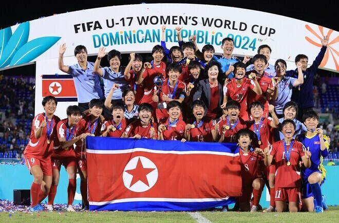 スペインを破って優勝したU-17北朝鮮女子代表。(C)Getty Images