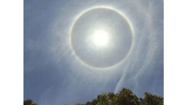 太陽の周りにできた光の輪（岡山大学提供）