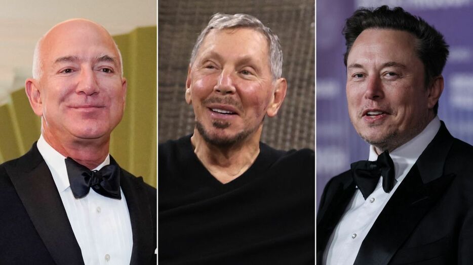 （左から）ジェフ・ベゾス氏、ラリー・エリソン氏、イーロン・マスク氏