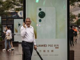 An advertisement for the Huawei P60 series smartphone. Photographer: Qilai Shen/Bloomberg