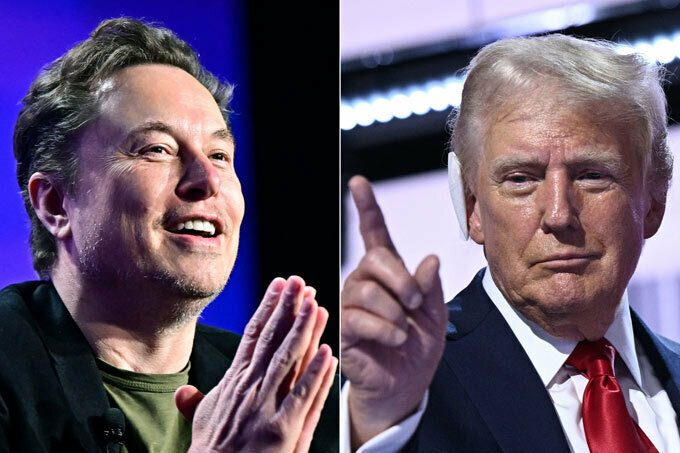 X（旧ツイッター）上で対談したトランプ前米大統領（写真右）と米実業家イーロン・マスク氏（AFP＝時事）