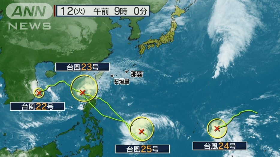 台風4個が同時発生　１１月異例の事態