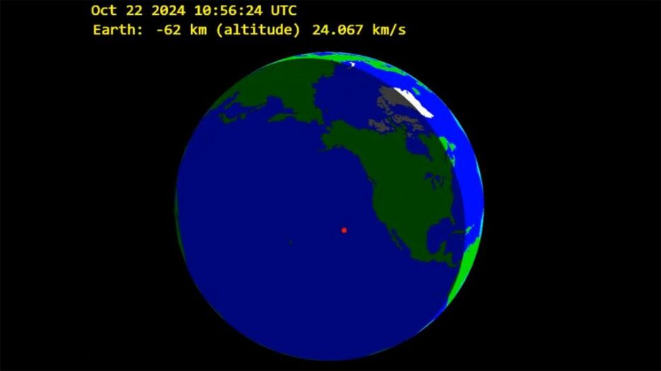 図3: 2024 UQが落下したと推定される地点。最寄りの陸地から1000km以上も離れた海上であると推定されます。（Credit: Tony Dunn）