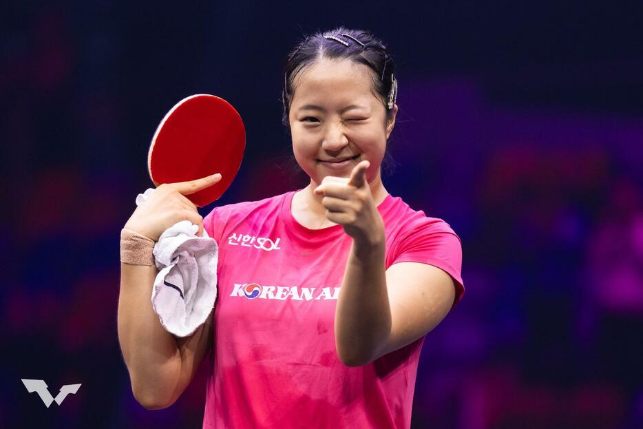 大接戦を制したシン・ユビン PHOTO：World Table Tennis