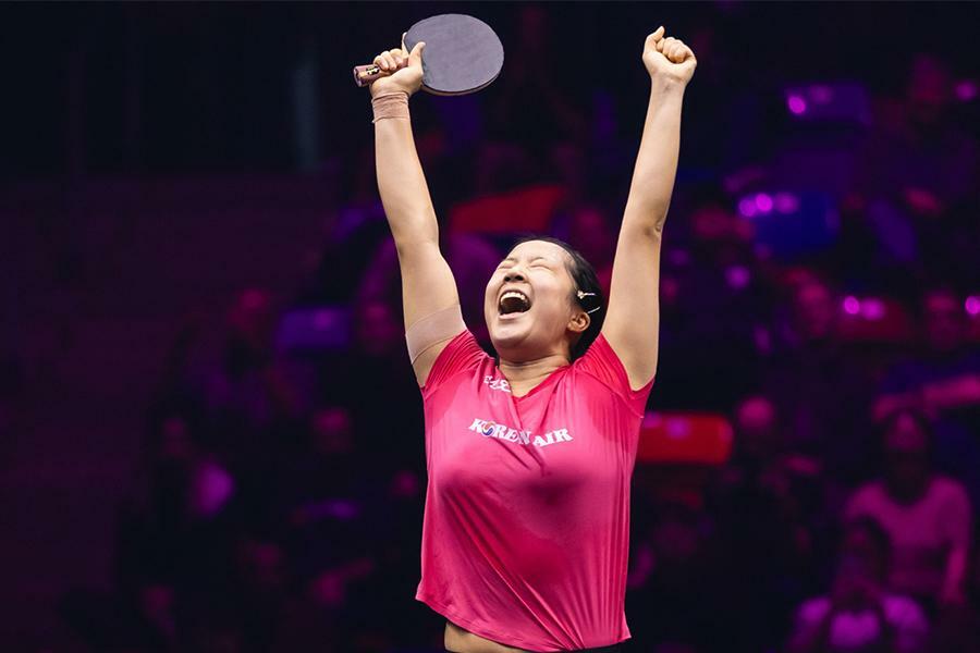 大接戦を制したシン・ユビン PHOTO：World Table Tennis