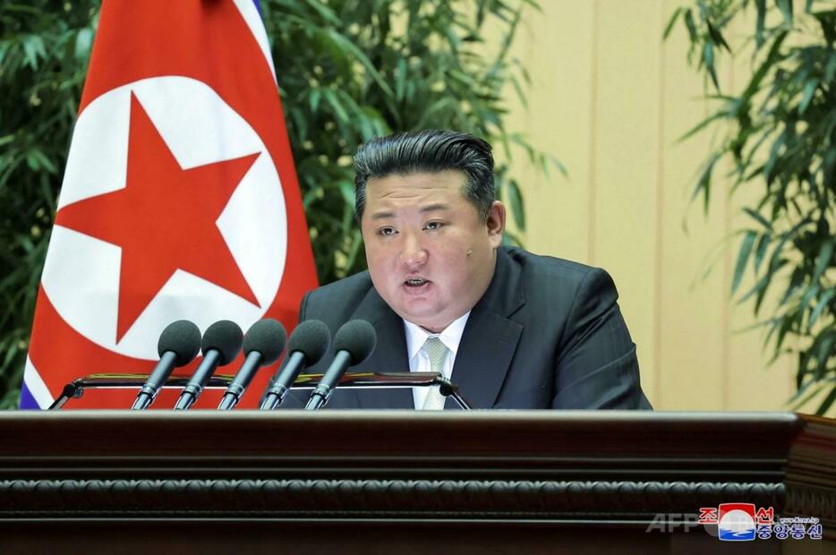 北朝鮮の平壌で、朝鮮人民軍の第大隊指揮官に向けて演説する北朝鮮の金正恩氏（2024年11月15日撮影）。【翻訳編集】 AFPBB News