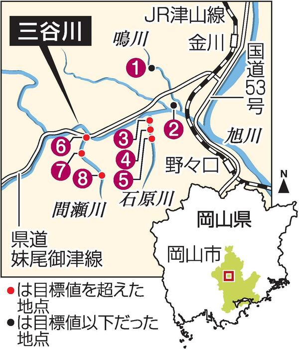 岡山・三谷川のPFAS調査地図